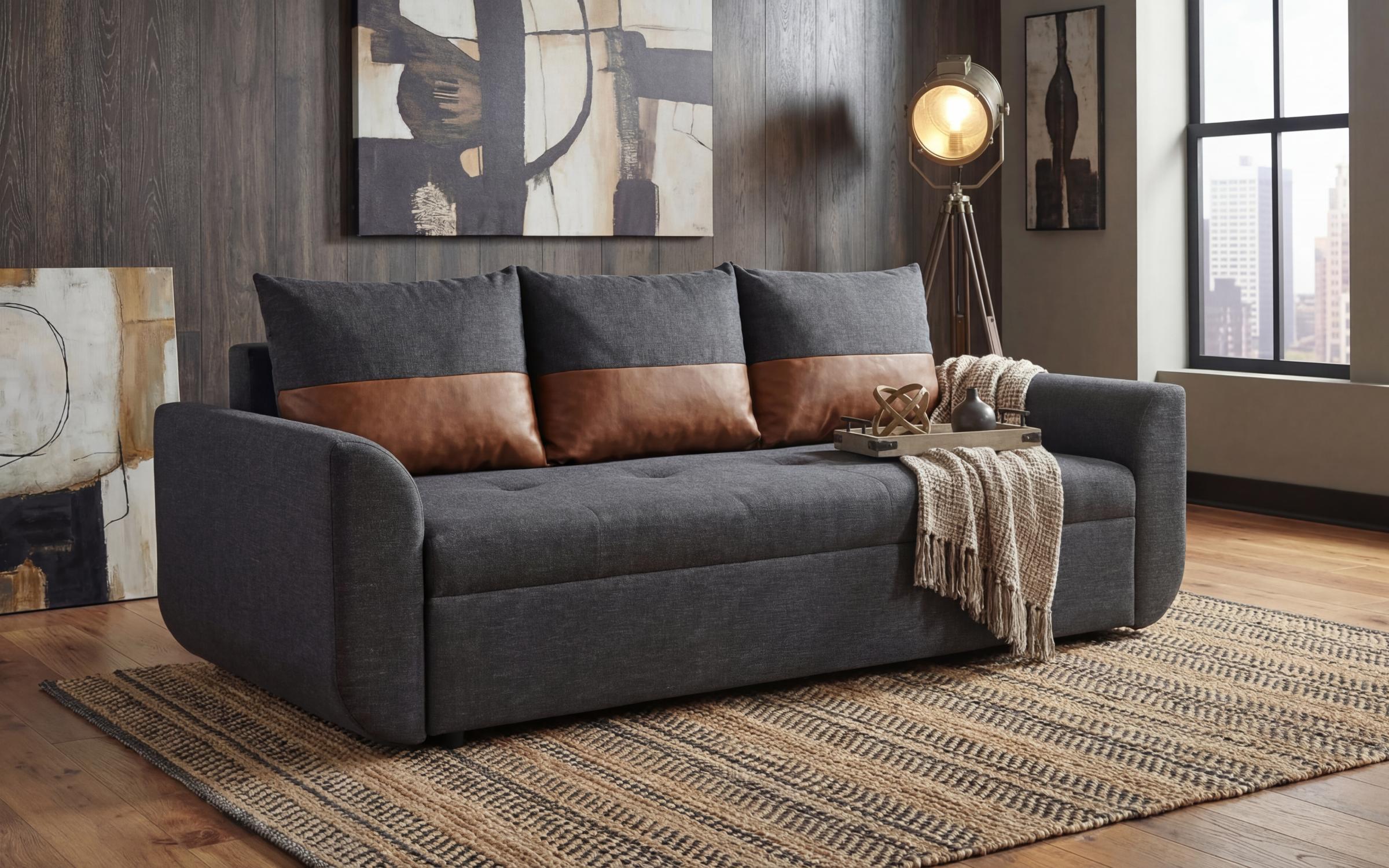 Canapea extensibila cu trei locuri Modus, gri inchis + maro  2